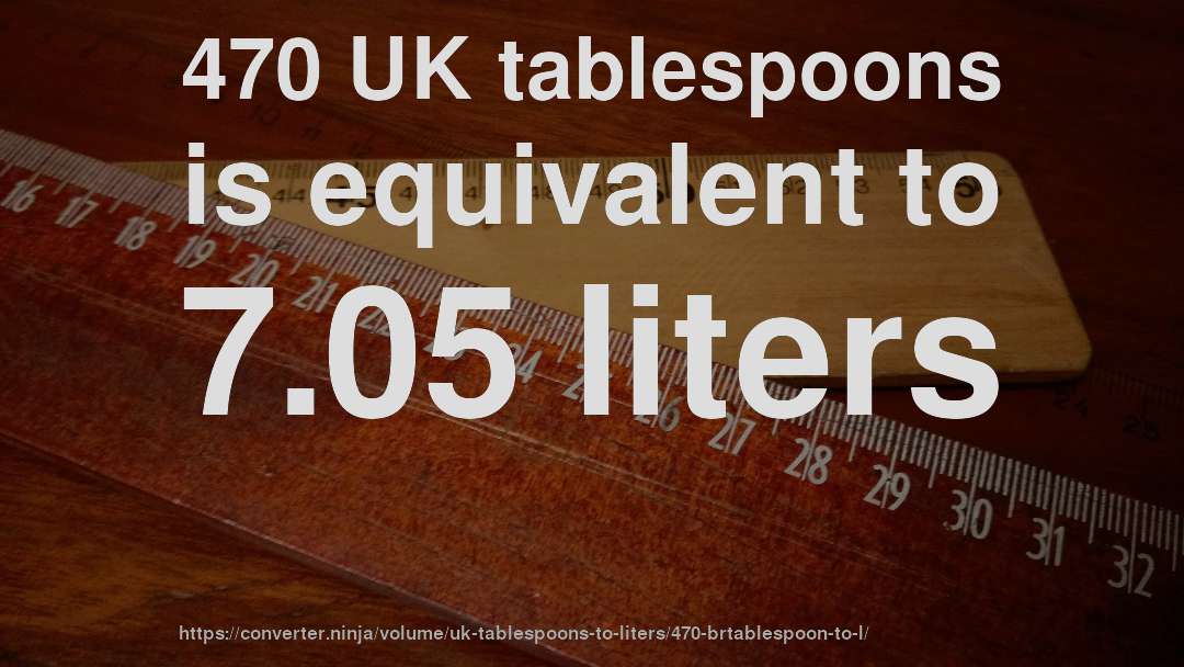 470 UK tablespoons is equivalent to 7.05 liters