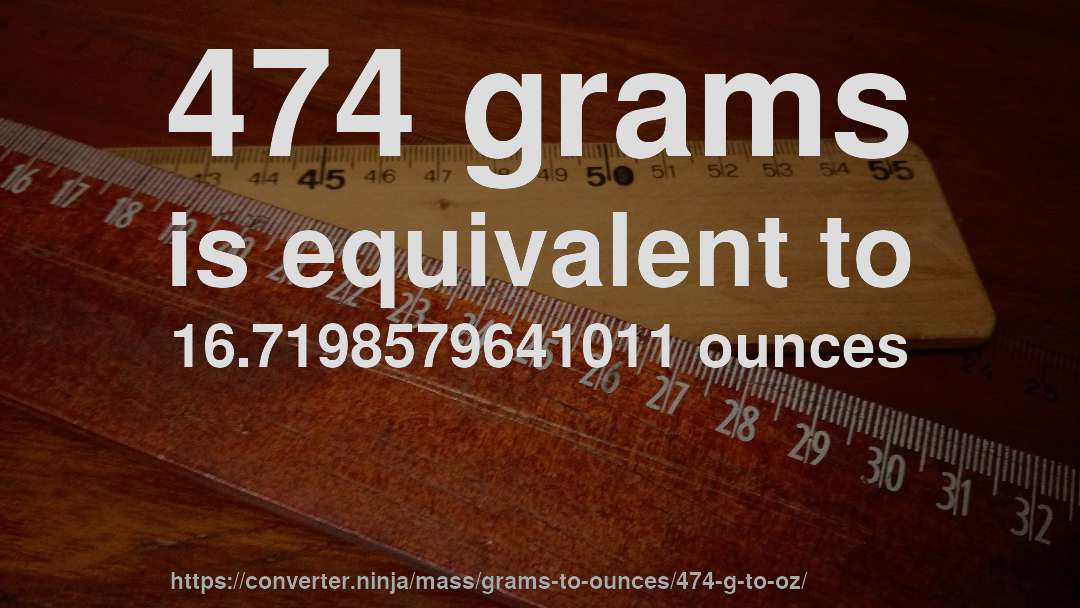 474 grams is equivalent to 16.7198579641011 ounces
