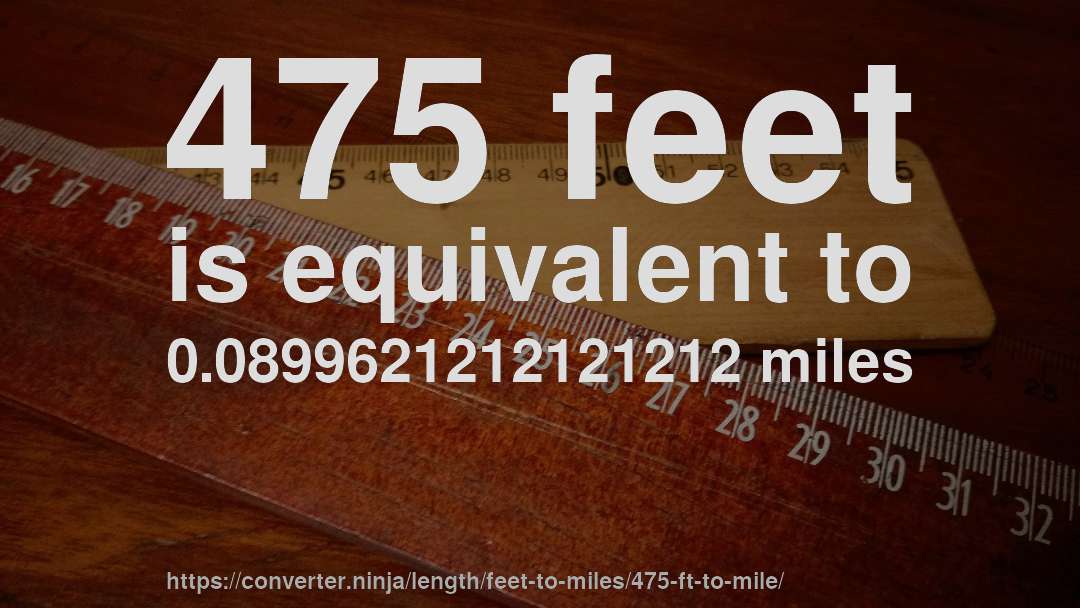 475 feet is equivalent to 0.0899621212121212 miles