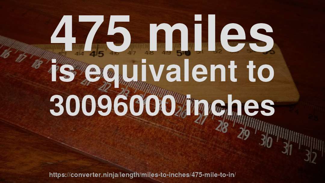 475 miles is equivalent to 30096000 inches