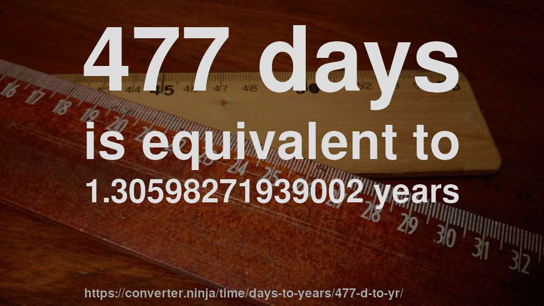 477 days is equivalent to 1.30598271939002 years