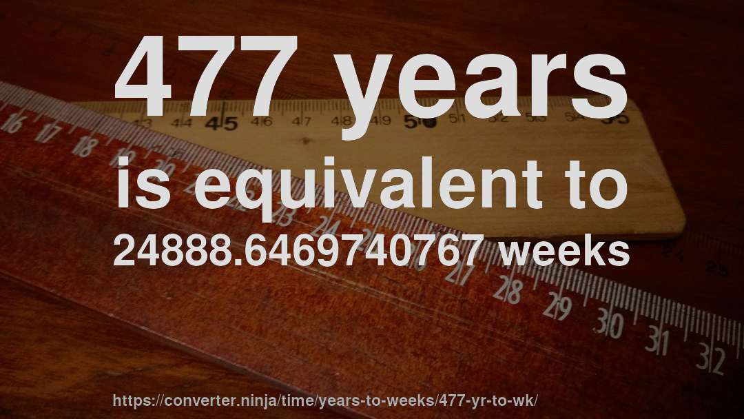 477 years is equivalent to 24888.6469740767 weeks