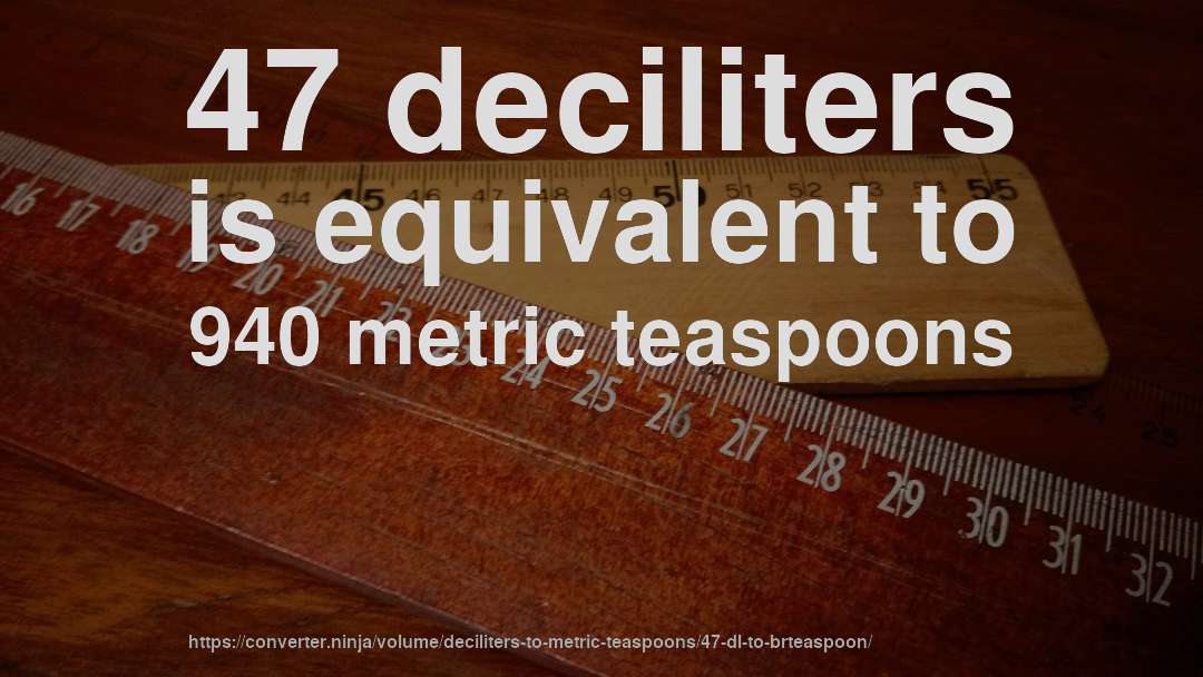47 deciliters is equivalent to 940 metric teaspoons