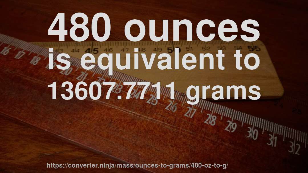 480 ounces is equivalent to 13607.7711 grams