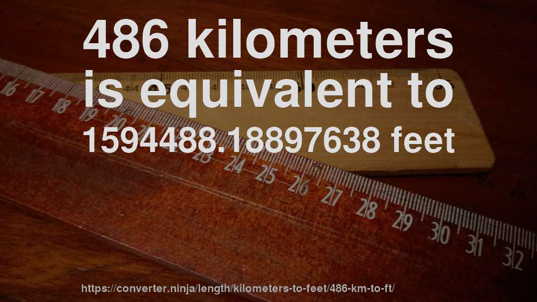 486 kilometers is equivalent to 1594488.18897638 feet