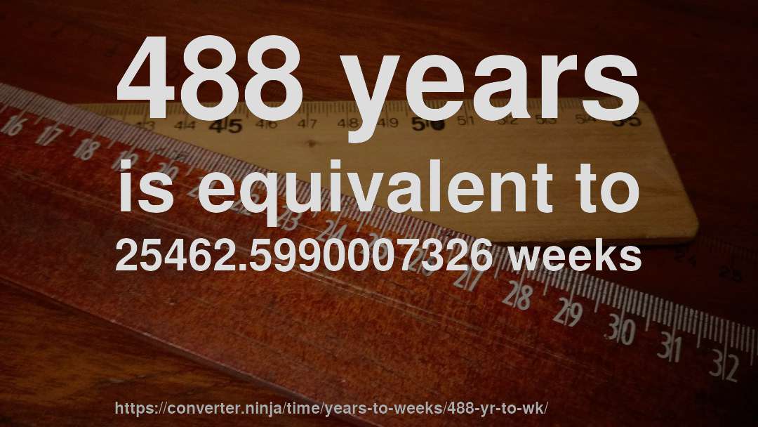 488 years is equivalent to 25462.5990007326 weeks