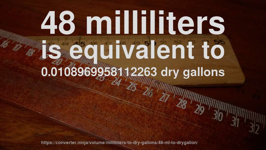 48 milliliters is equivalent to 0.0108969958112263 dry gallons