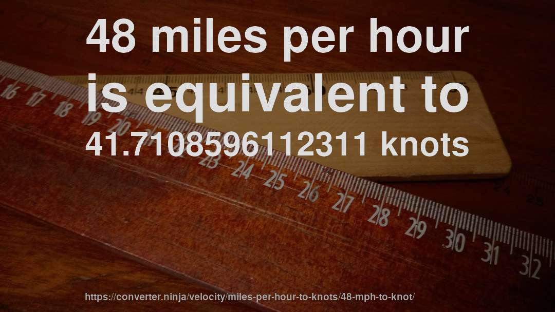 48 miles per hour is equivalent to 41.7108596112311 knots