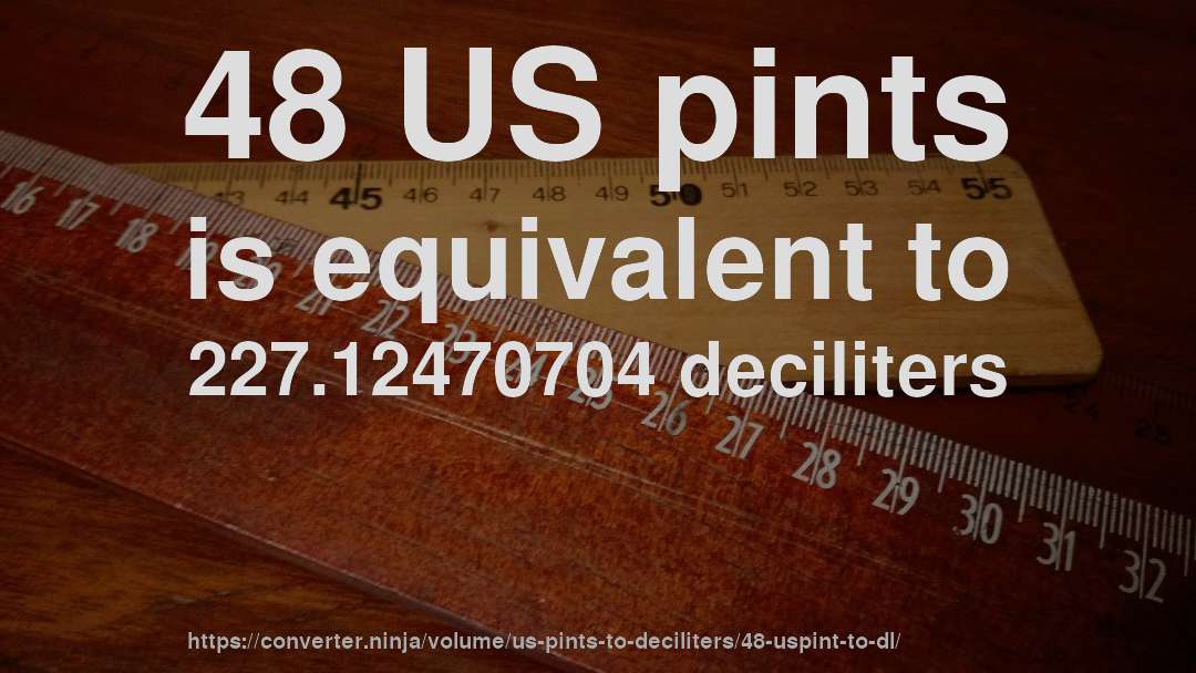 48 US pints is equivalent to 227.12470704 deciliters