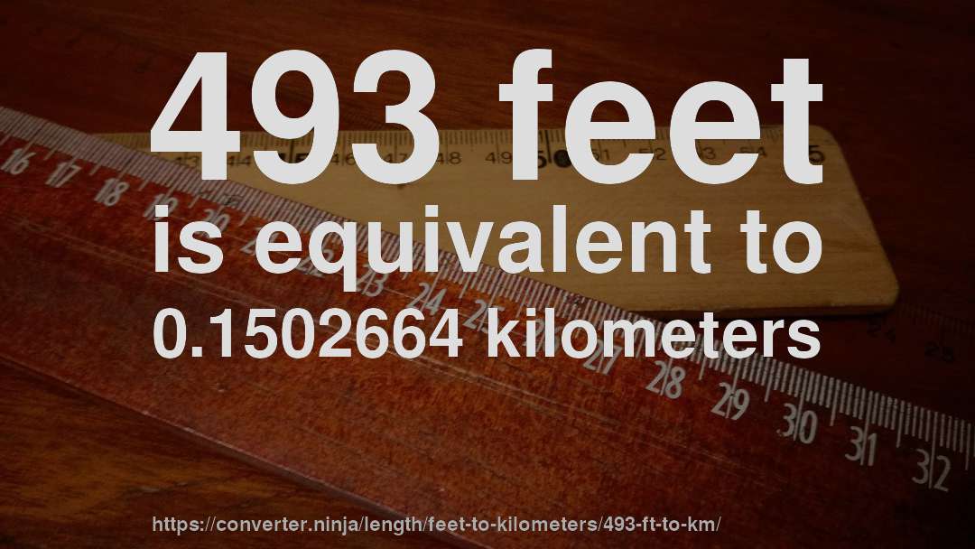 493 feet is equivalent to 0.1502664 kilometers