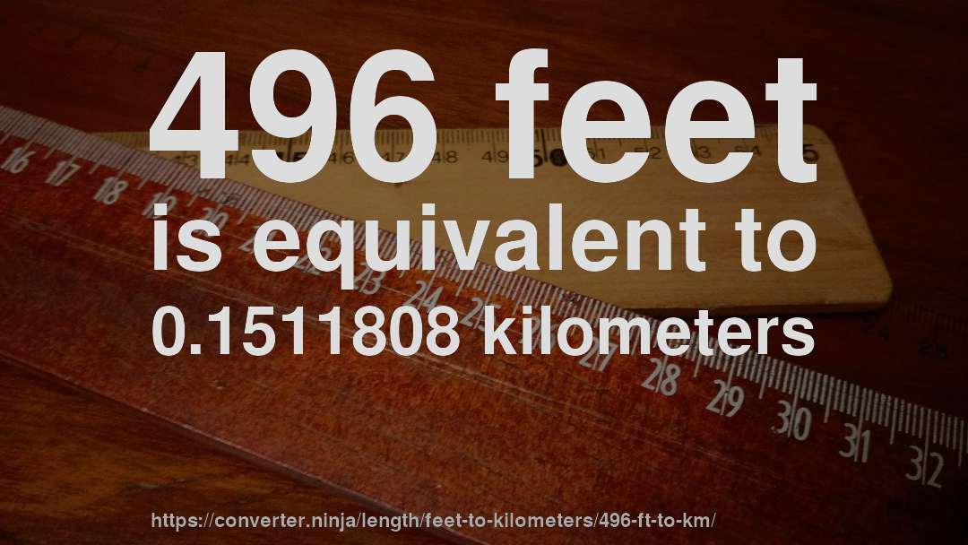 496 feet is equivalent to 0.1511808 kilometers