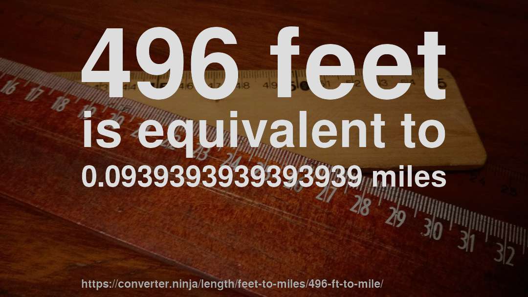 496 feet is equivalent to 0.0939393939393939 miles