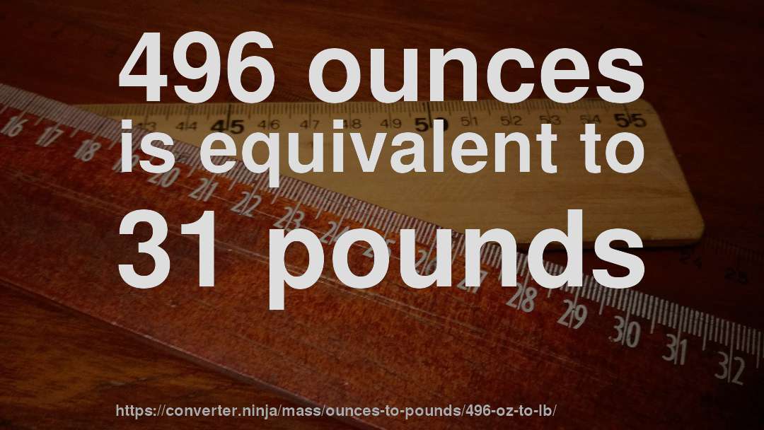 496 ounces is equivalent to 31 pounds