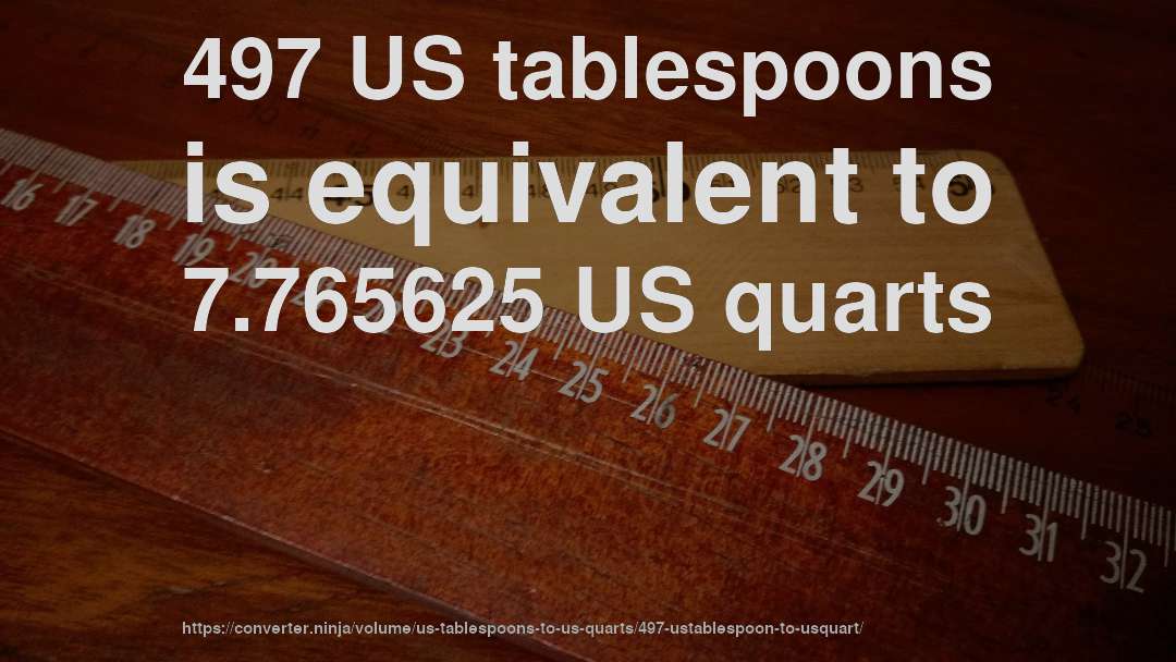 497 US tablespoons is equivalent to 7.765625 US quarts