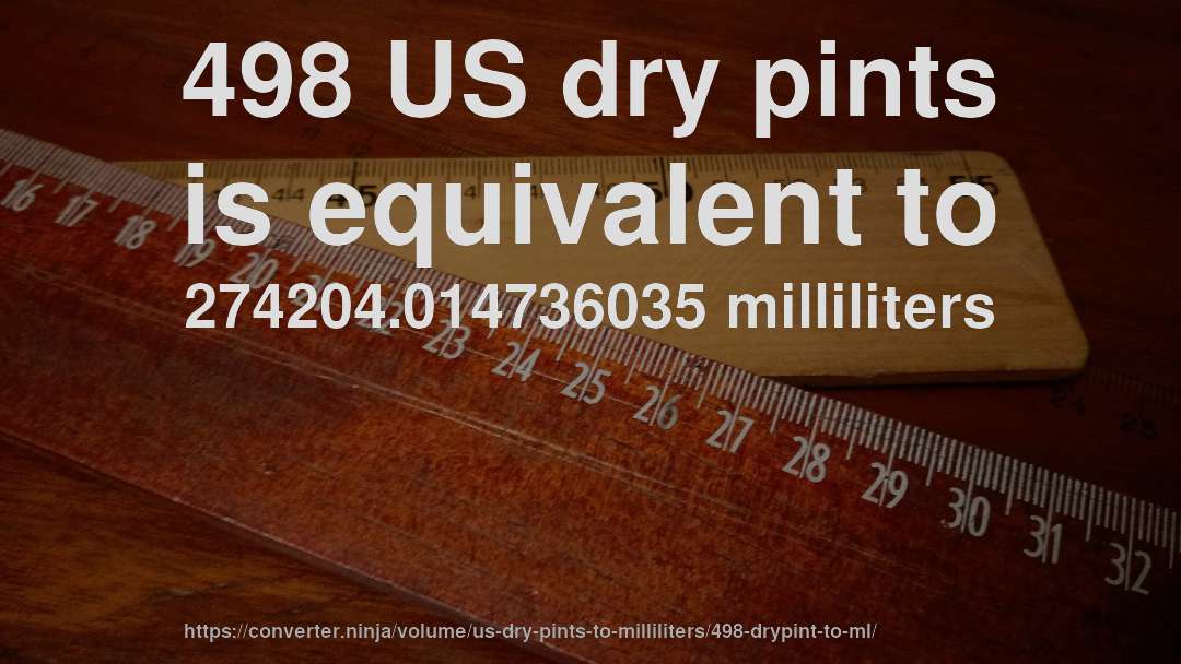 498 US dry pints is equivalent to 274204.014736035 milliliters