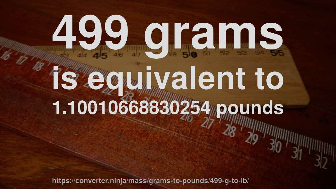 499 grams is equivalent to 1.10010668830254 pounds