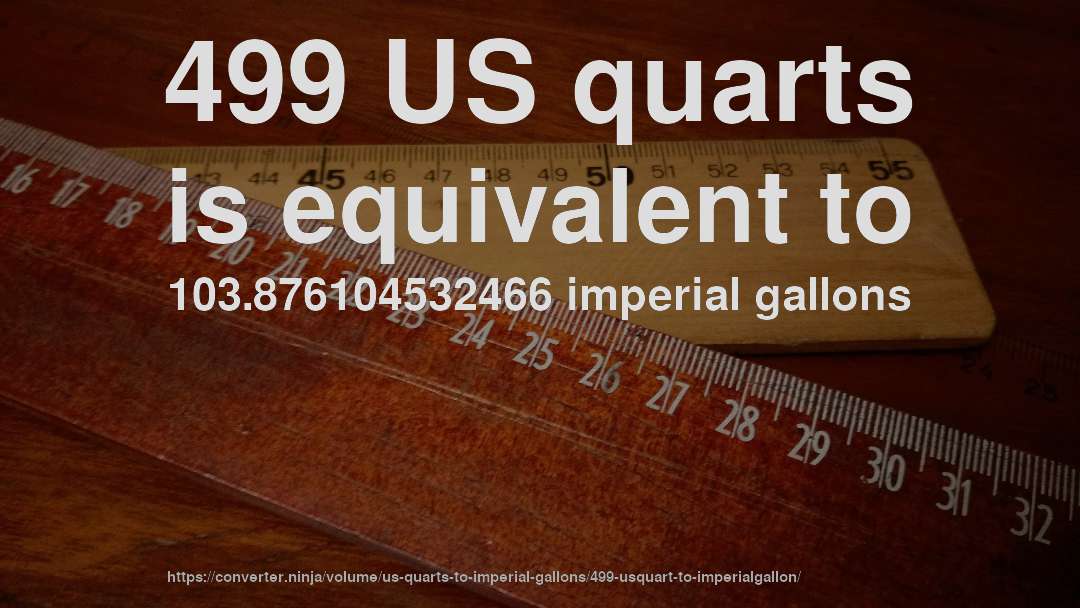499 US quarts is equivalent to 103.876104532466 imperial gallons