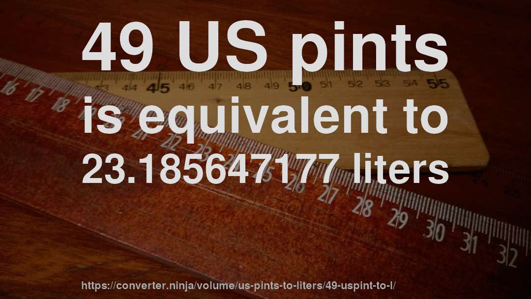 49 US pints is equivalent to 23.185647177 liters