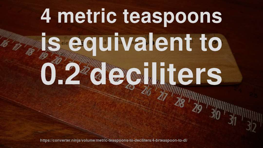 4 metric teaspoons is equivalent to 0.2 deciliters