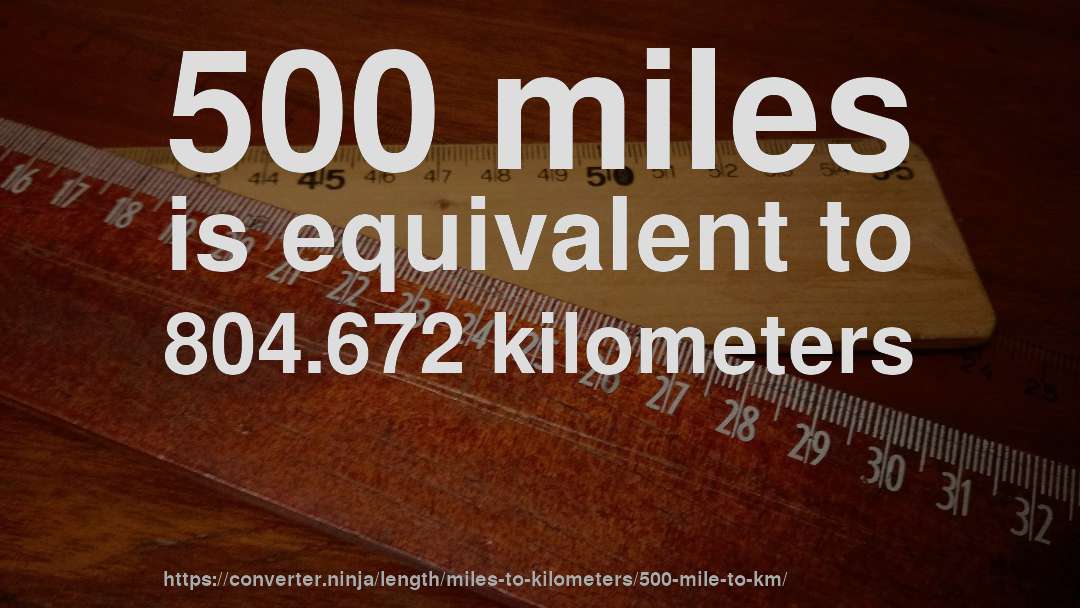 500 miles is equivalent to 804.672 kilometers