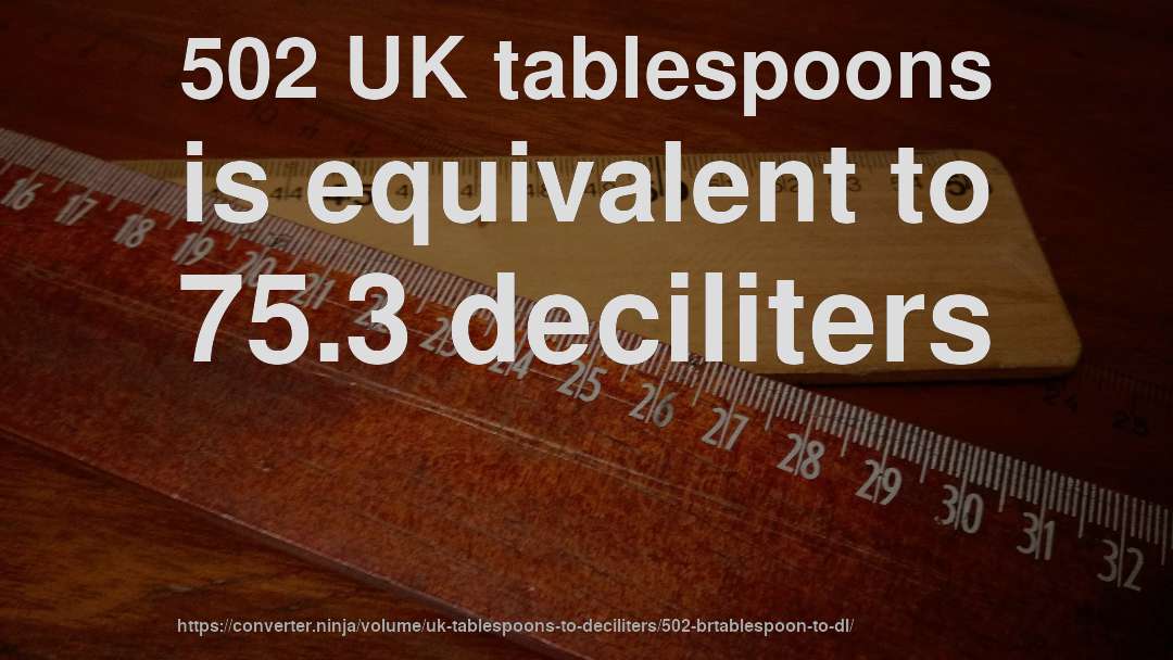 502 UK tablespoons is equivalent to 75.3 deciliters