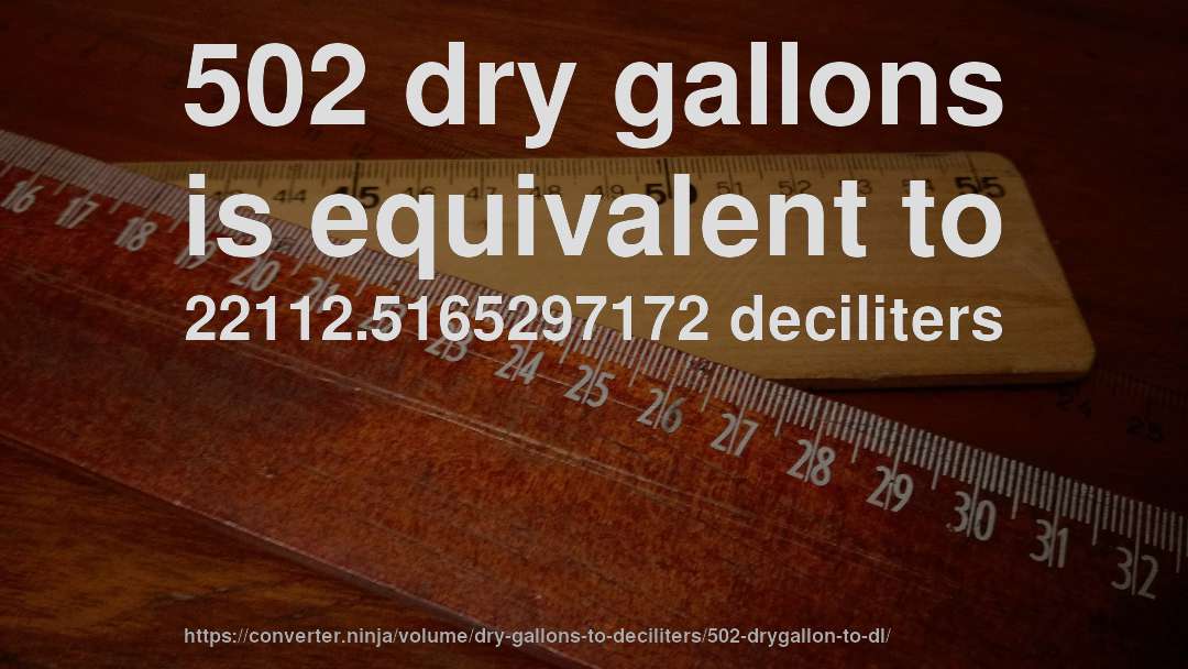 502 dry gallons is equivalent to 22112.5165297172 deciliters