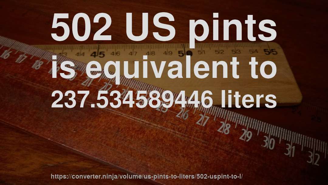 502 US pints is equivalent to 237.534589446 liters