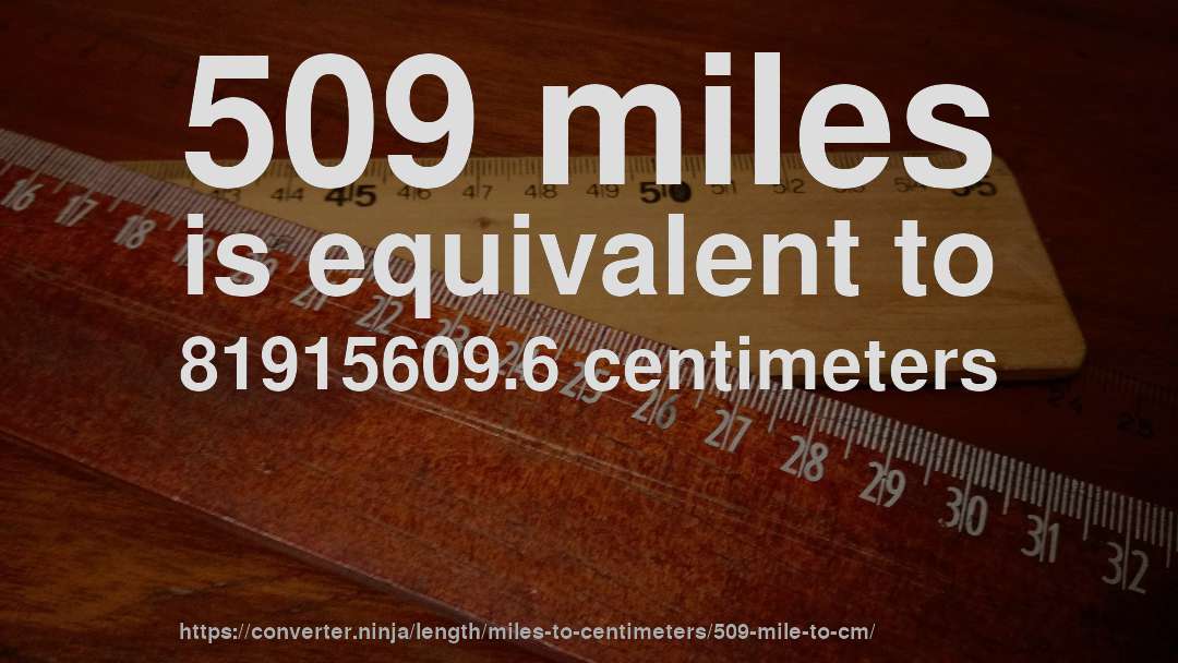 509 miles is equivalent to 81915609.6 centimeters