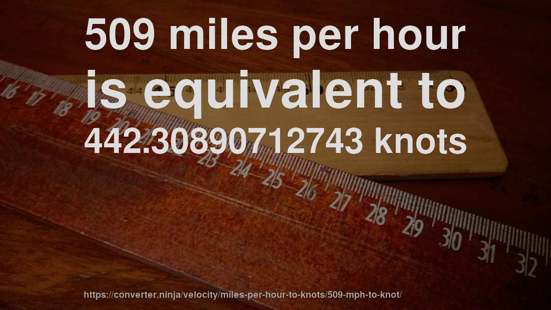 509 miles per hour is equivalent to 442.30890712743 knots