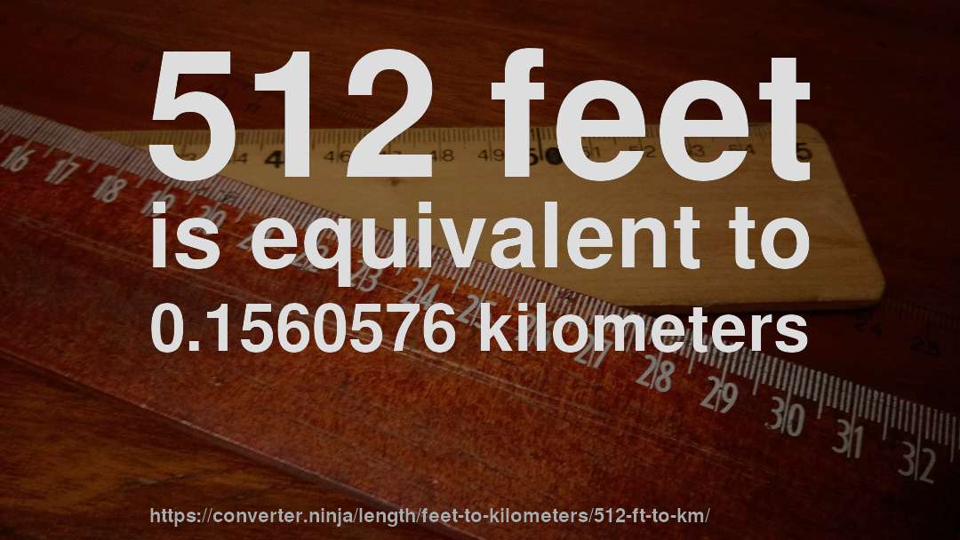 512 feet is equivalent to 0.1560576 kilometers