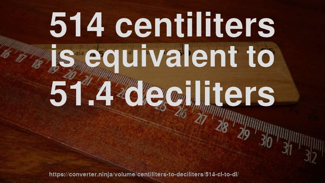 514 centiliters is equivalent to 51.4 deciliters