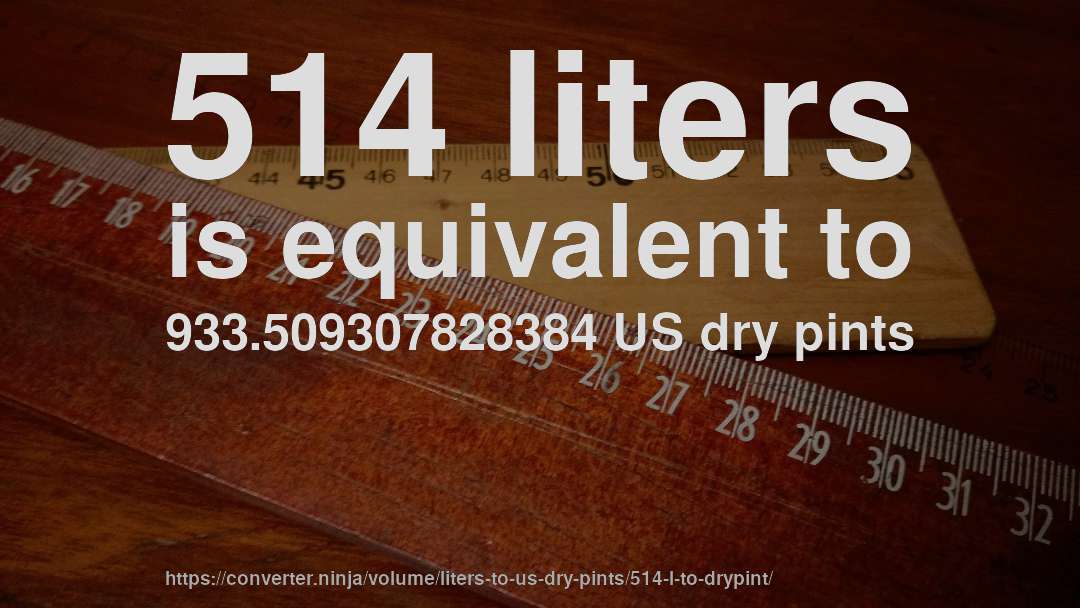 514 liters is equivalent to 933.509307828384 US dry pints
