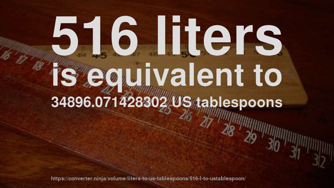 516 liters is equivalent to 34896.071428302 US tablespoons