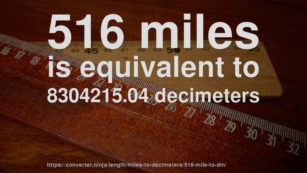 516 miles is equivalent to 8304215.04 decimeters