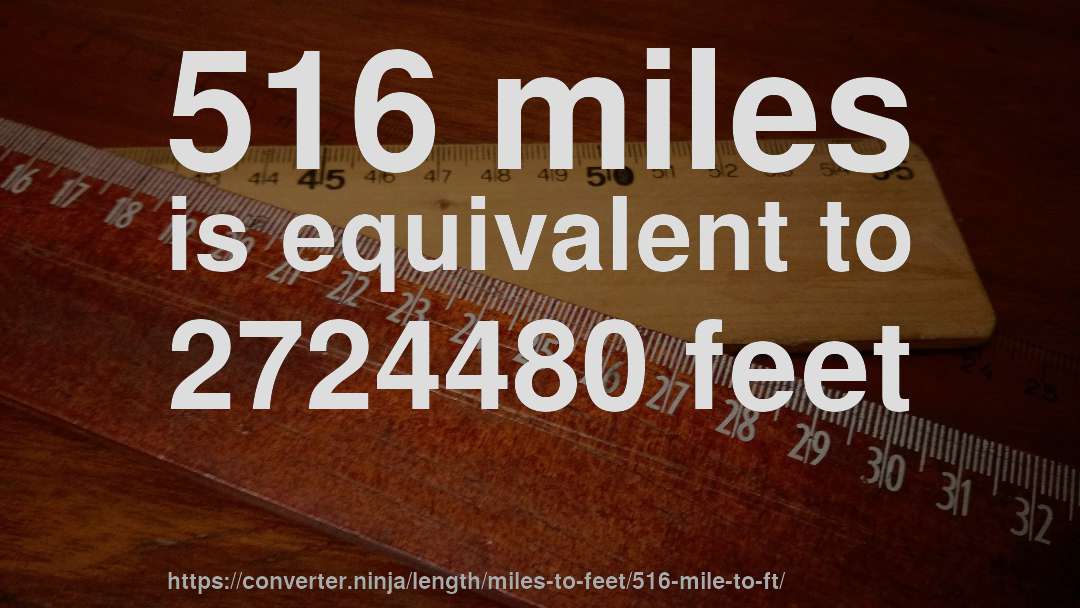 516 miles is equivalent to 2724480 feet