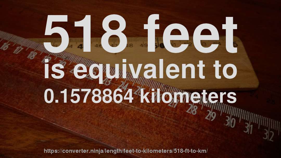 518 feet is equivalent to 0.1578864 kilometers