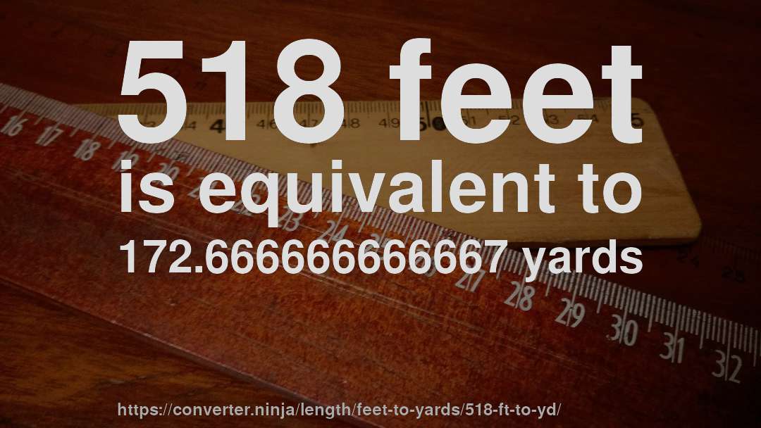 518 feet is equivalent to 172.666666666667 yards