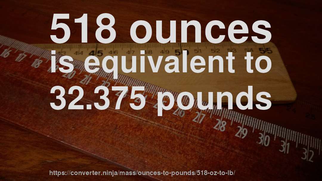 518 ounces is equivalent to 32.375 pounds