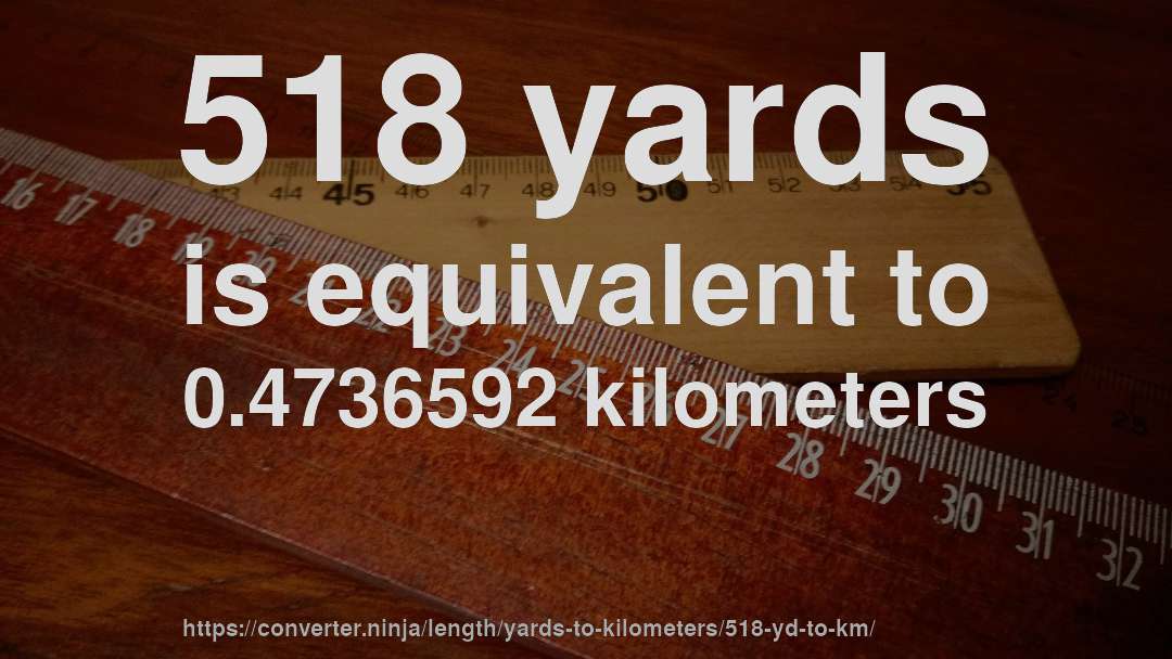518 yards is equivalent to 0.4736592 kilometers