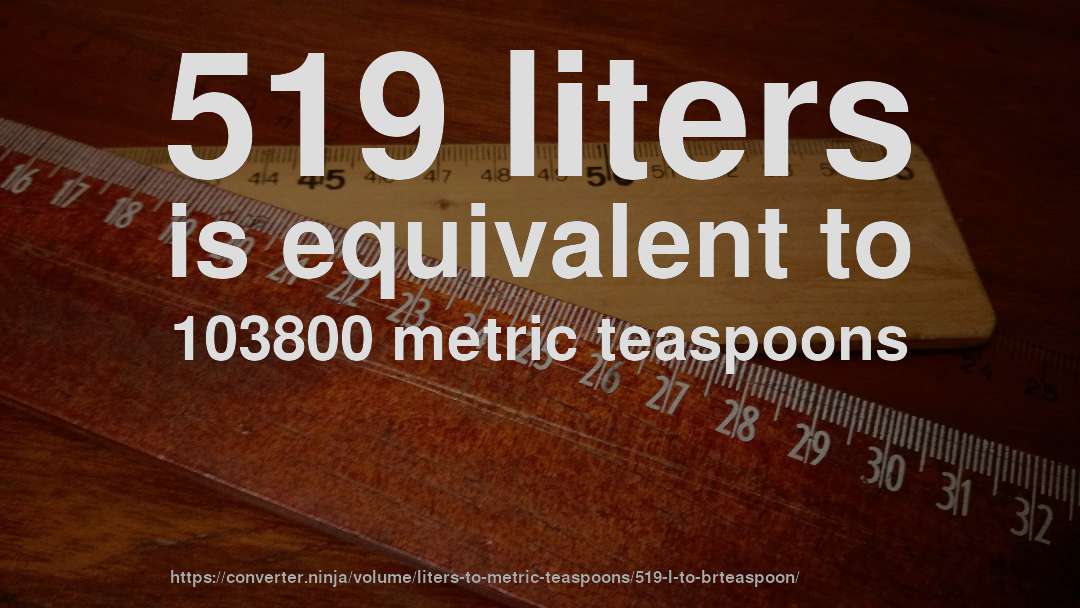 519 liters is equivalent to 103800 metric teaspoons