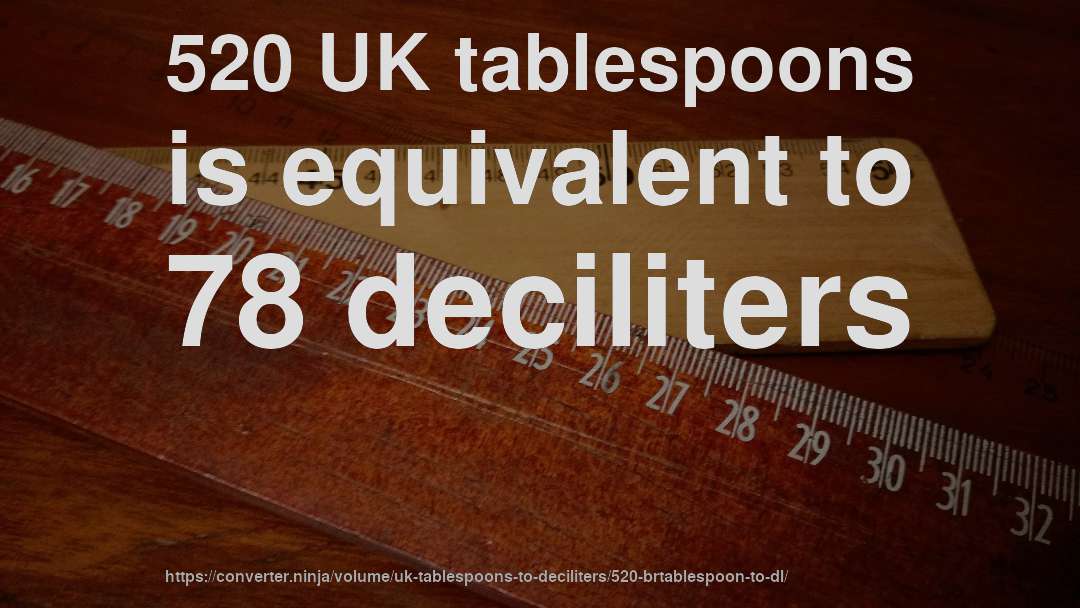 520 UK tablespoons is equivalent to 78 deciliters