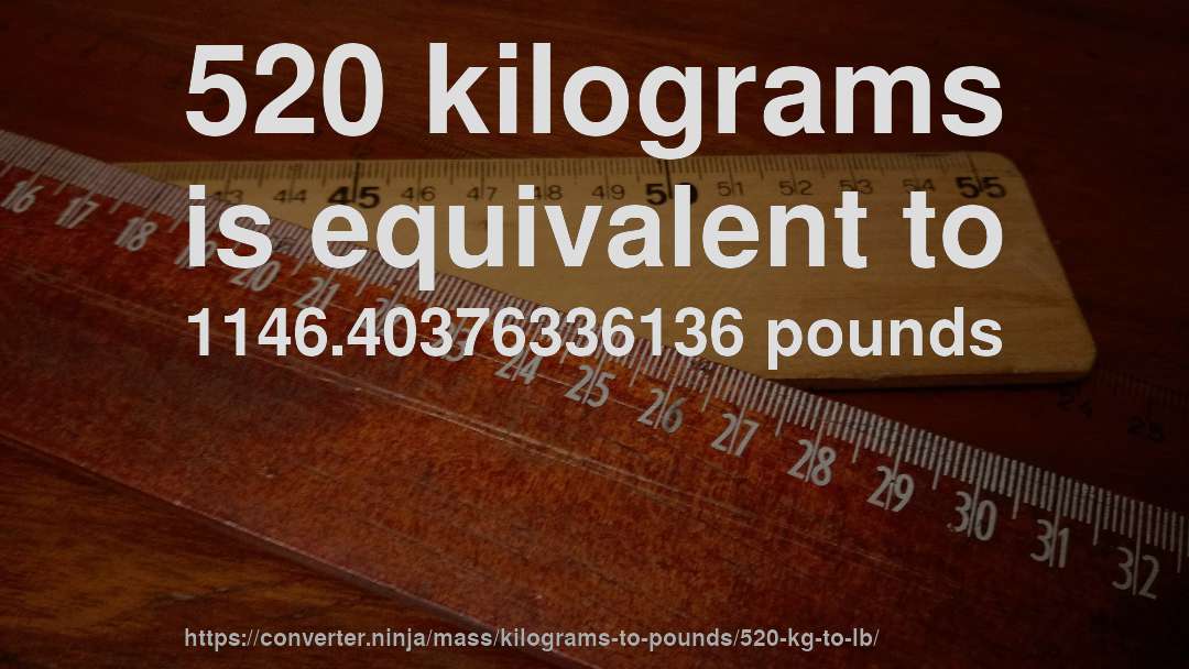 520 kilograms is equivalent to 1146.40376336136 pounds