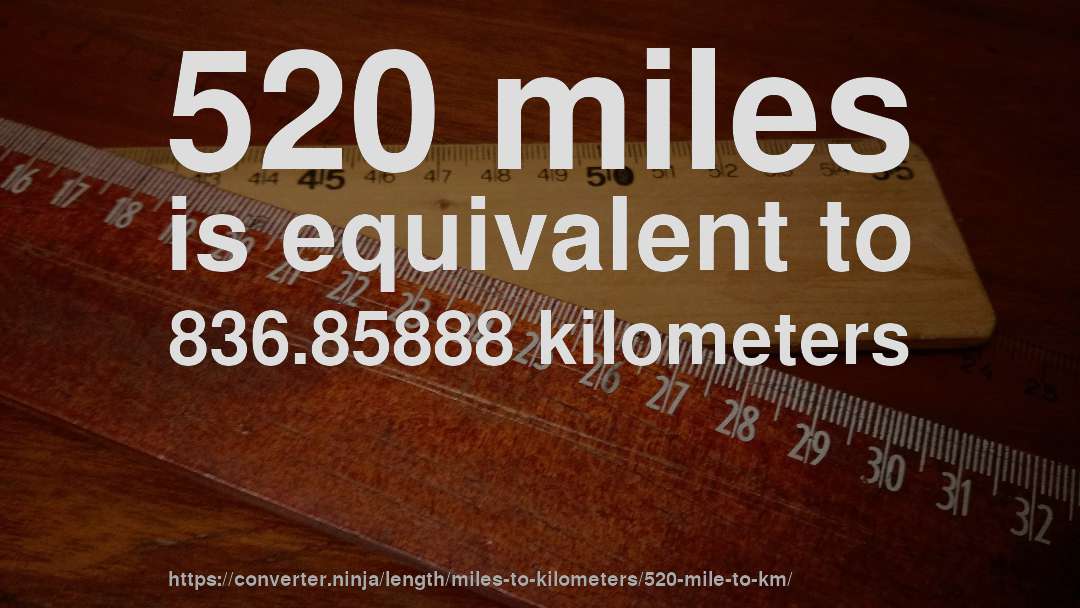520 miles is equivalent to 836.85888 kilometers