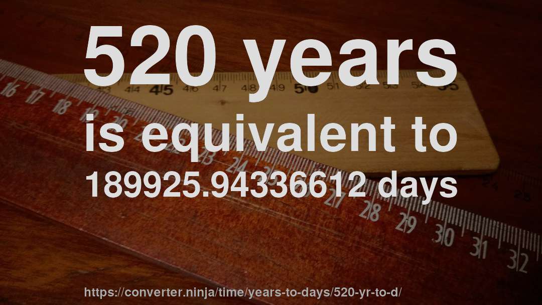 520 years is equivalent to 189925.94336612 days