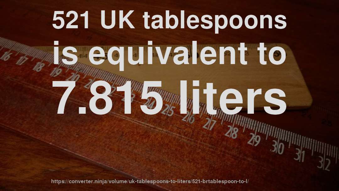 521 UK tablespoons is equivalent to 7.815 liters