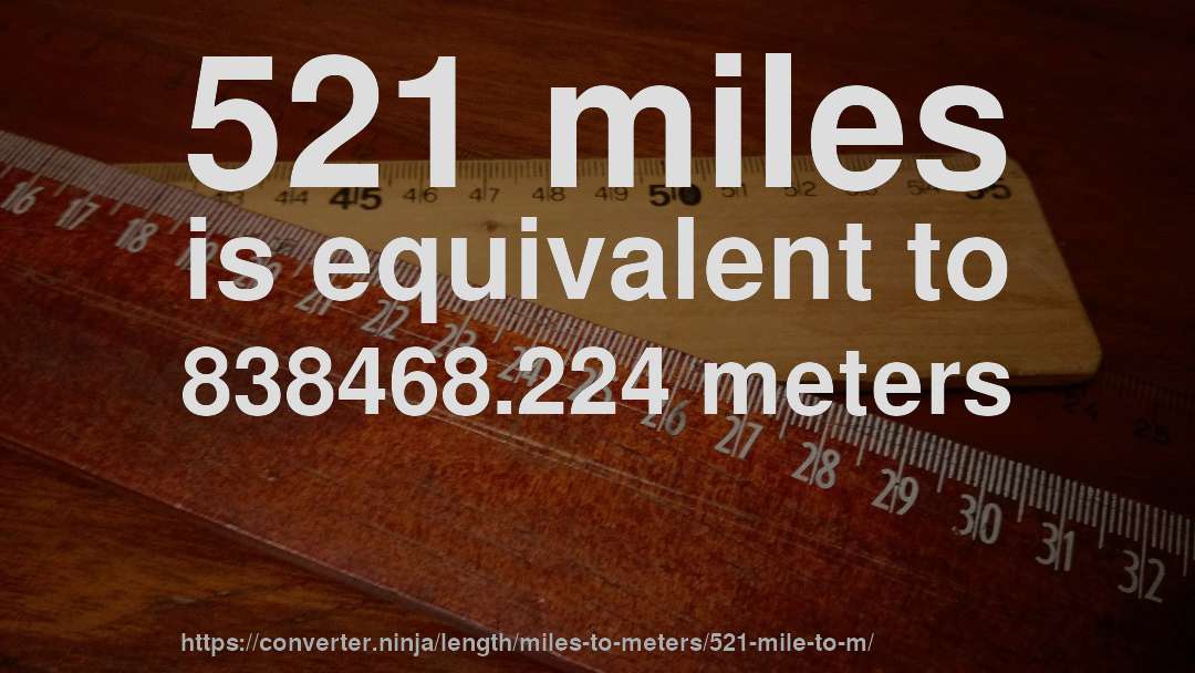 521 miles is equivalent to 838468.224 meters