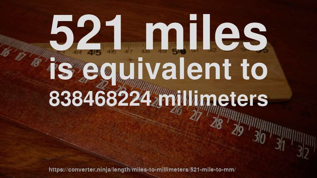 521 miles is equivalent to 838468224 millimeters
