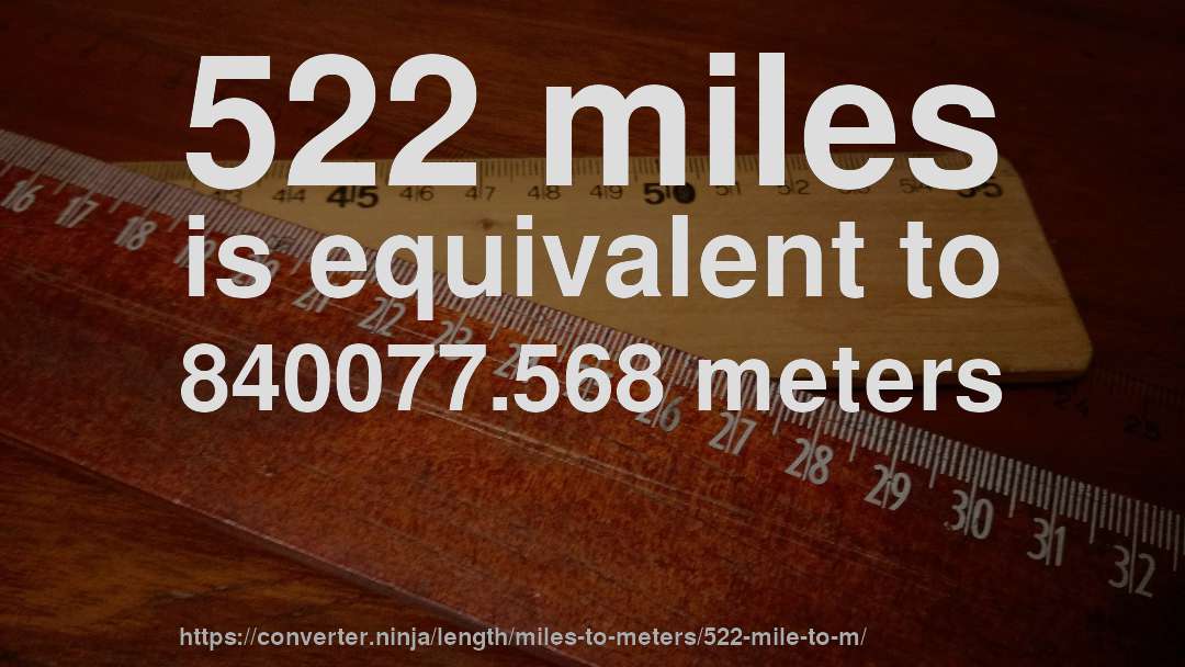 522 miles is equivalent to 840077.568 meters