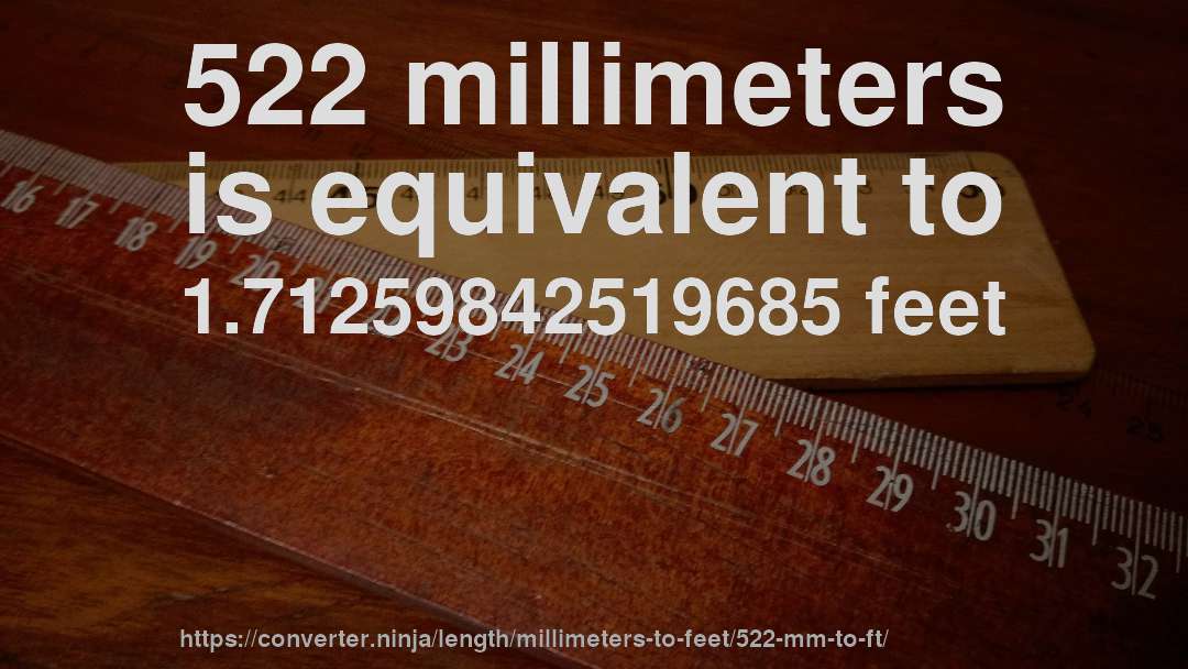 522 millimeters is equivalent to 1.71259842519685 feet