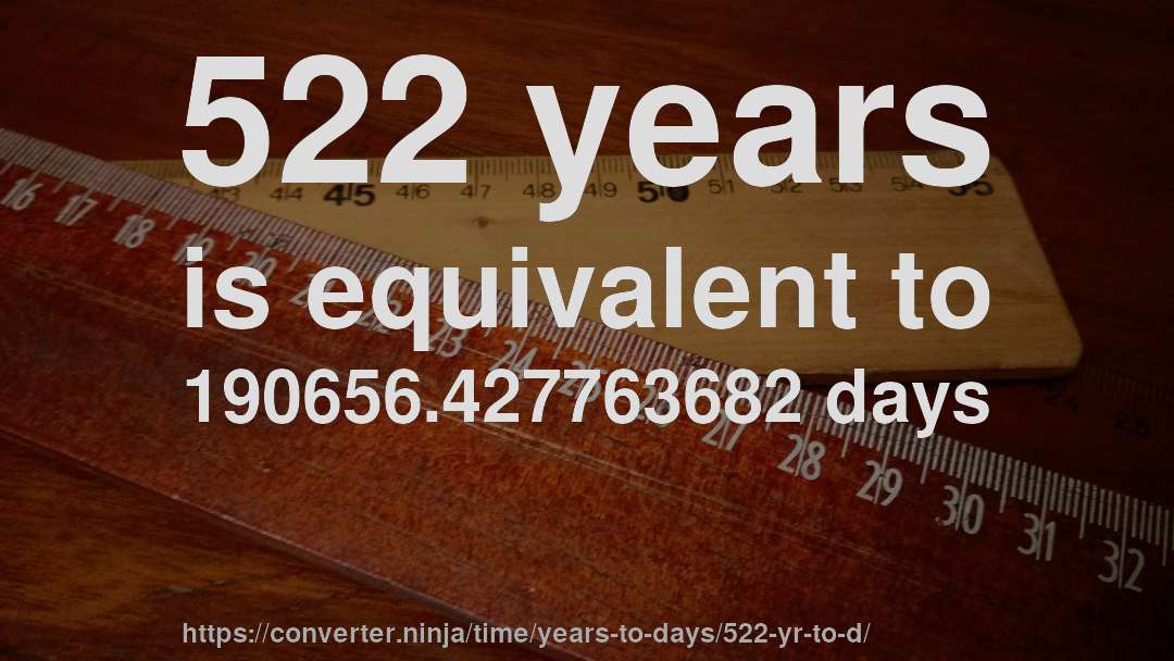522 years is equivalent to 190656.427763682 days